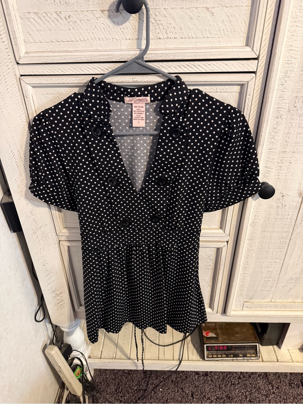 Polka Dot Short-Sleeve Peplum Blouse - Black & White